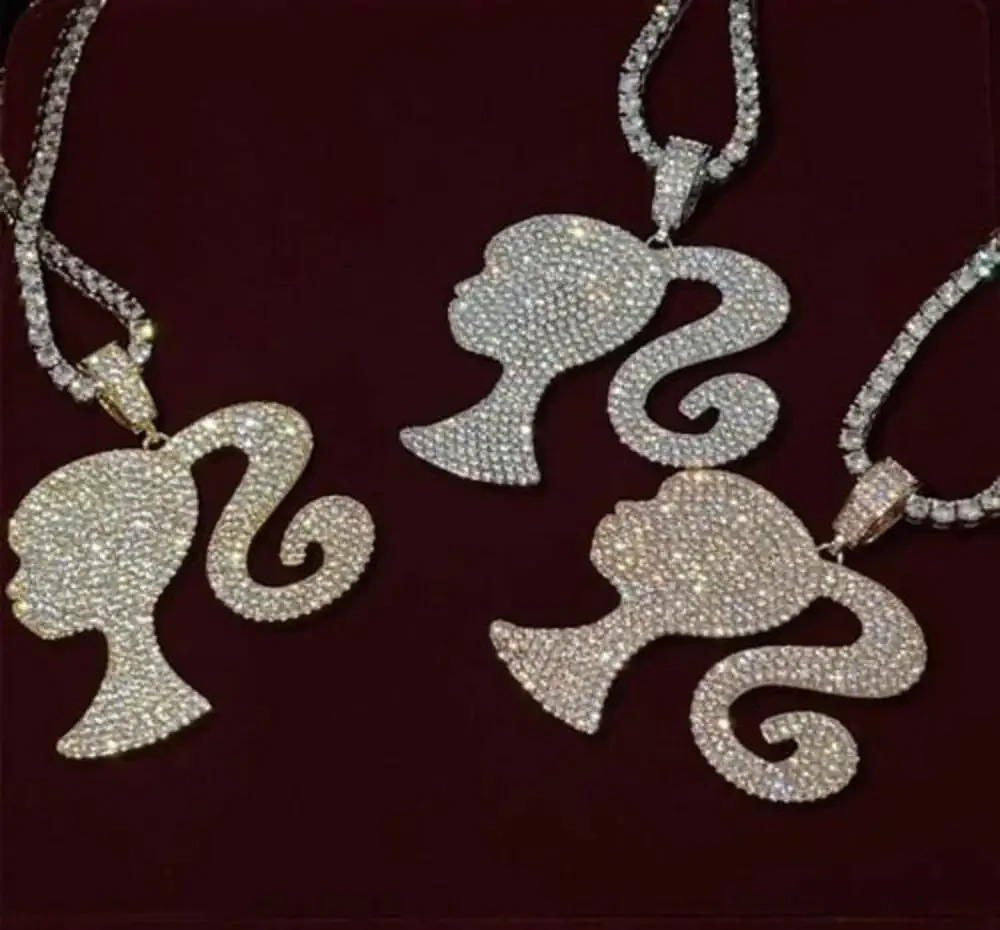 Barbie Necklace, Iced Out Doll Head Necklace , Barbie Tennis Necklace